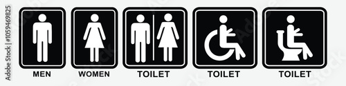 Toilet icon set, male or female restroom black color vector design