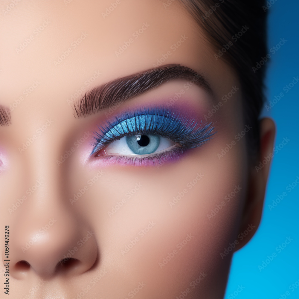 Fototapeta premium Vibrant Eye Makeup with Bold Blue and Purple Shades