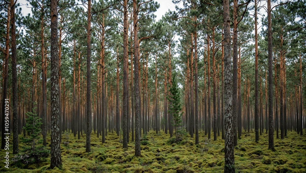 Serene pine forest with moss floor Sweden Serene pine forest with moss floor Sweden
