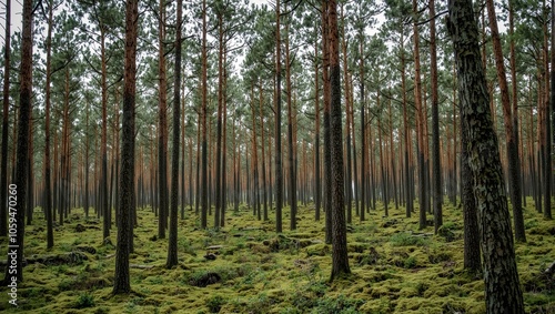 Serene pine forest with moss floor Sweden