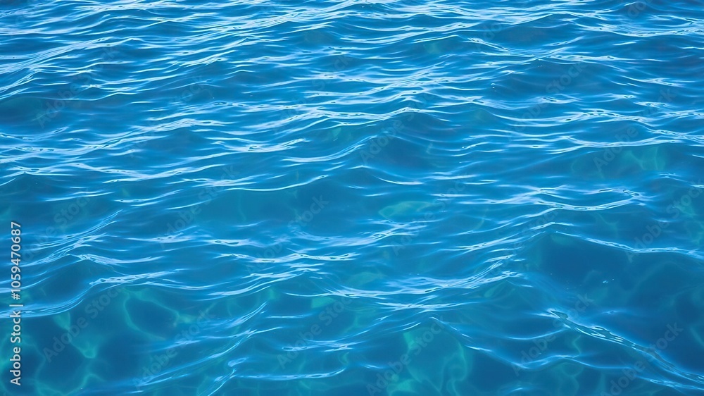 Rippling water surface with sunlight reflections, blue, calm Rippling water surface with sunlight reflections, blue, calm