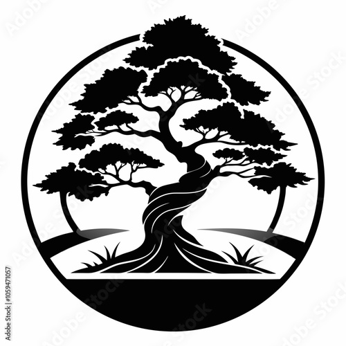 tropical island with trees juniper tree black and white vector