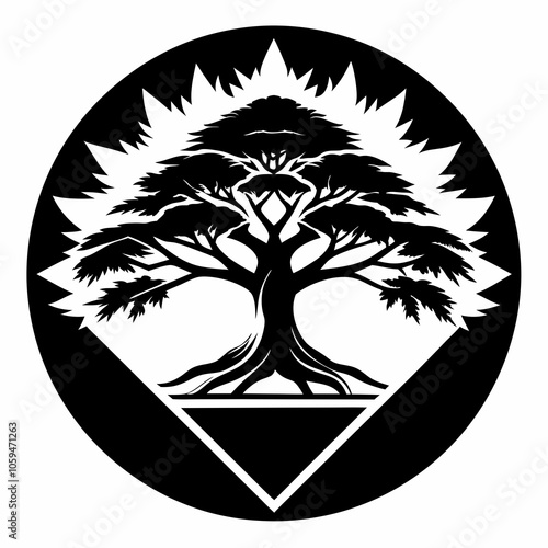 silhouette of juniper tree black and white vector