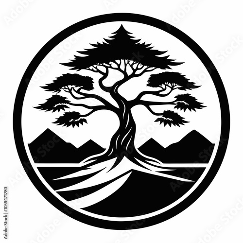 juniper tree black and white vector