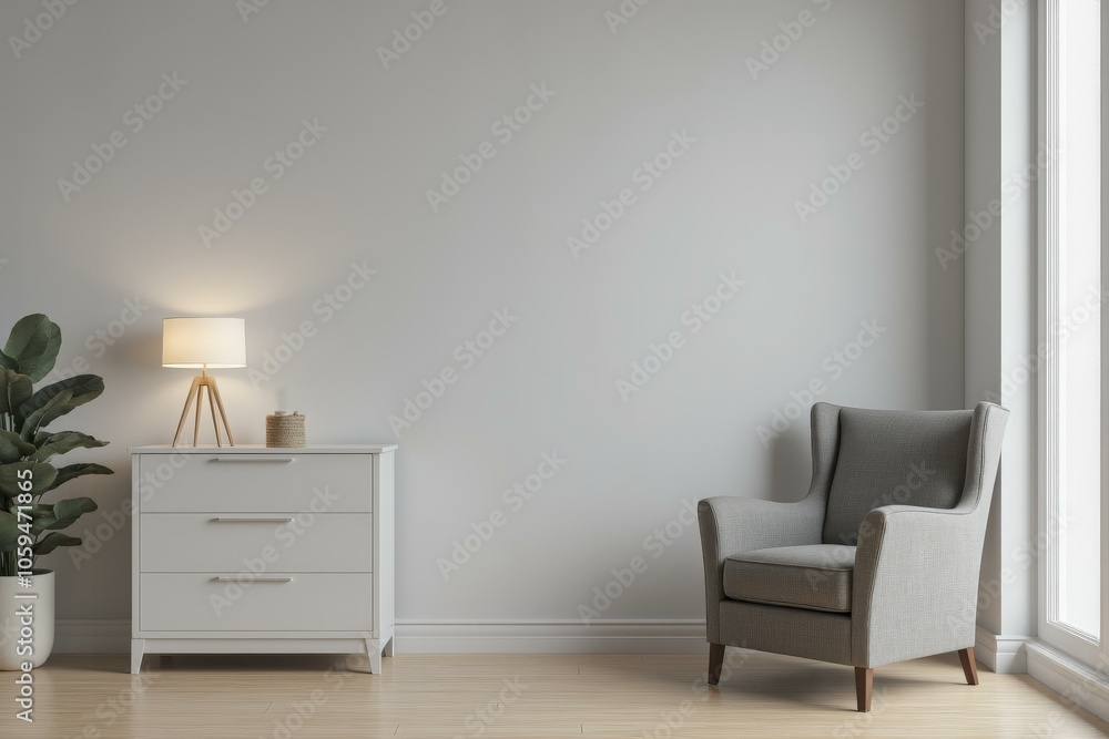 Minimalist Living Room Corner with Soft Lighting and a Comfortable Armchair Offering Serene Relaxation Minimalist Living Room Corner with Soft Lighting and a Comfortable Armchair Offering Serene Relaxation