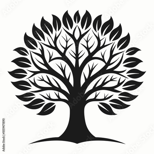 silhouette tree with roots linden tree black and white vector