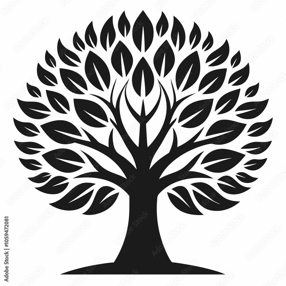 Obraz premium silhouette tree with roots linden tree black and white vector
