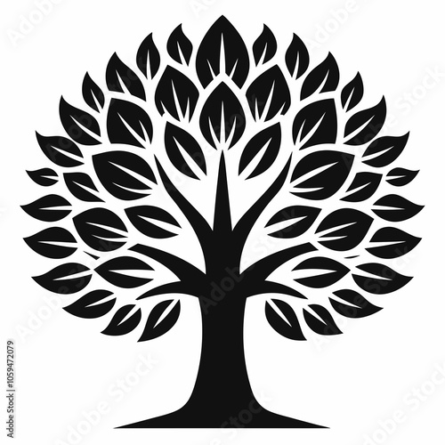 silhouette tree with roots linden tree black and white vector