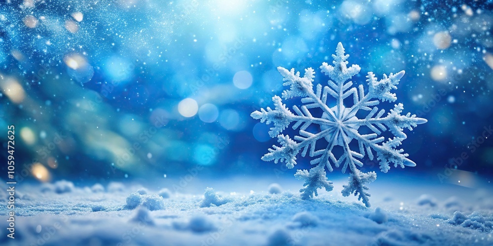 Snowflake gently falling from the sky against a blue and white background, transparent, sky, delicate, frozen, falling Snowflake gently falling from the sky against a blue and white background, transparent, sky, delicate, frozen, falling