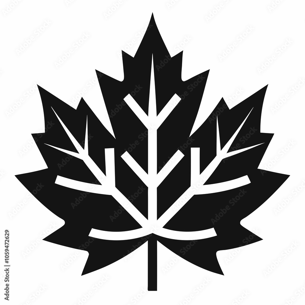 Fototapeta premium silhouette of leaf maple leaf black and white vector 