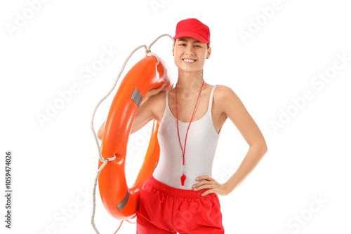 Female lifeguard with ring ...