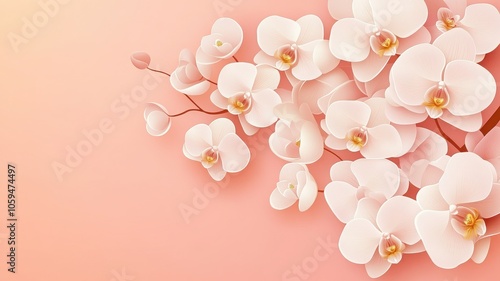 Elegant white orchids on a soft pink background, perfect for floral design projects or as a calming decor element.