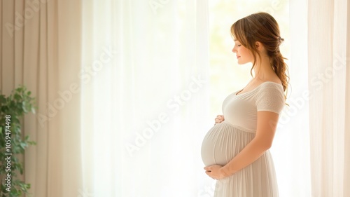 Elegant pregnant woman in a serene setting, capturing the beauty of motherhood and anticipation in soft, warm light. Free Download Elegant pregnant woman in a serene setting, capturing the beauty of motherhood and anticipation in soft, warm light. - GFXLoad