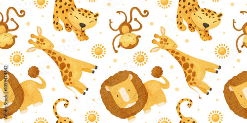 Photography African jungle animals: Lion, leopard, cheetah, monkey, giraffe and sun