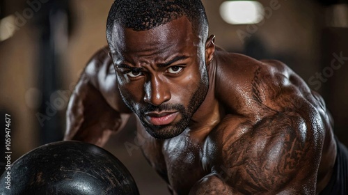 Determined Bodybuilder Lifting Weights in Gym