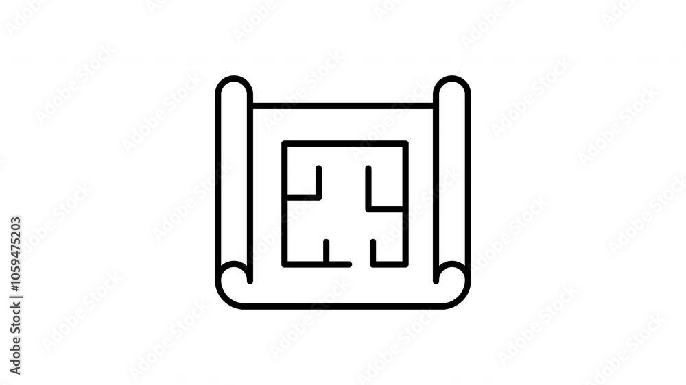 Blueprint line icon. Black color line icon animation. 4K video with transparent background Blueprint line icon. Black color line icon animation. 4K video with transparent background