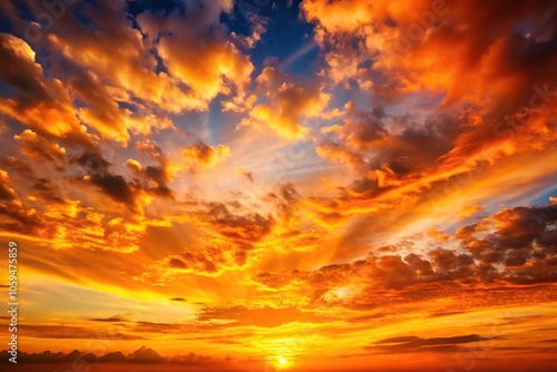 Warm orange hues dance across the sky as day succumbs to twilight, natural landscape, serene scenery