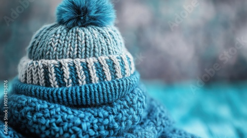 Stylish Wool Beanie Against a Modern Turquoise Blue Background, Perfect for Winter Fashion and Accessories Promotions