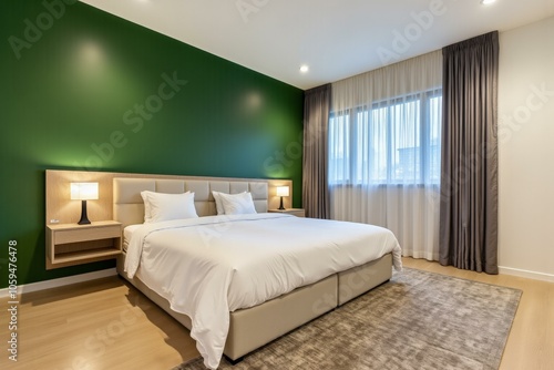 Elegant Serene Green Master Bedroom Providing Relaxation Comfort Modern Design