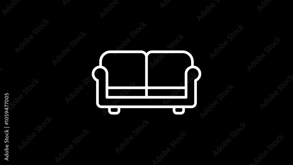 Sofa line icon. White color line icon animation. 4K video with transparent background Sofa line icon. White color line icon animation. 4K video with transparent background