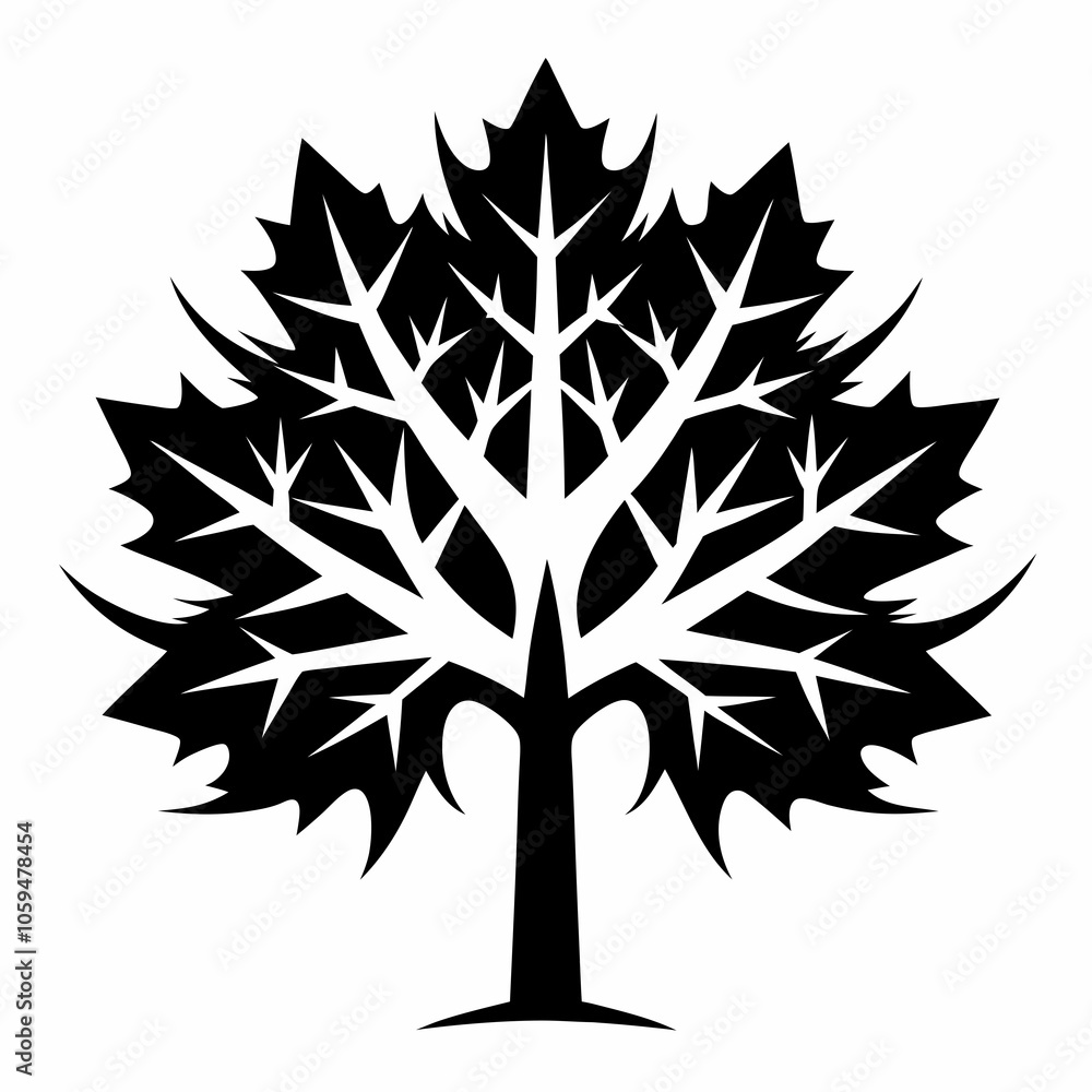 Obraz premium A simple black oak Tree Silhouette on a white background