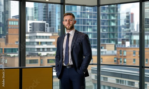 Wallpaper Mural A businessman stands confidently in a modern office with city views. Torontodigital.ca