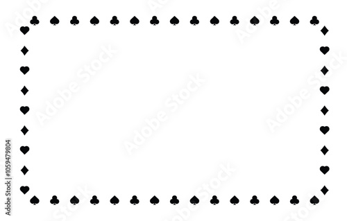 Frame with card playing suits background. Black blank texture poker table decoration with gambling and vector bets
