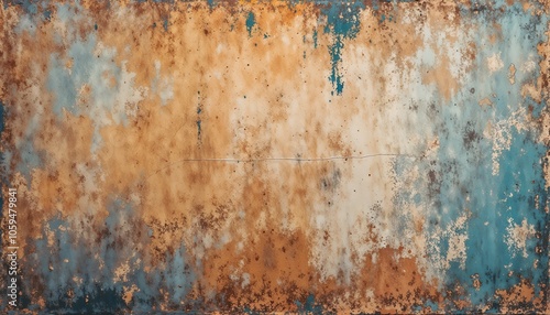 Textured abstract background with rusty metal patterns in warm and cool tones 