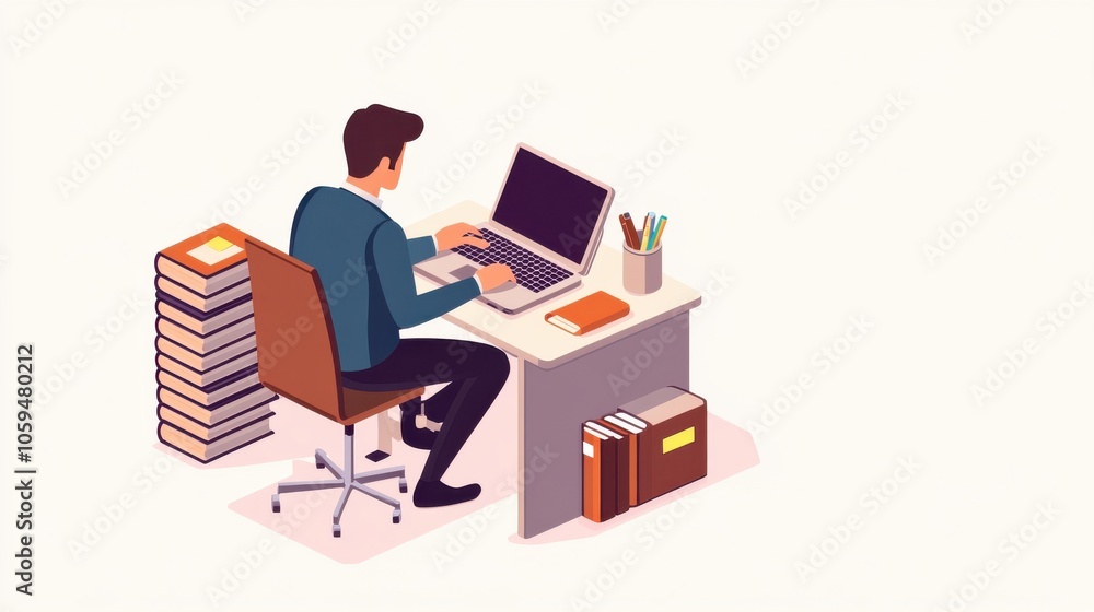 Simple Isometric Infographic of a Person Working Simple Isometric Infographic of a Person Working