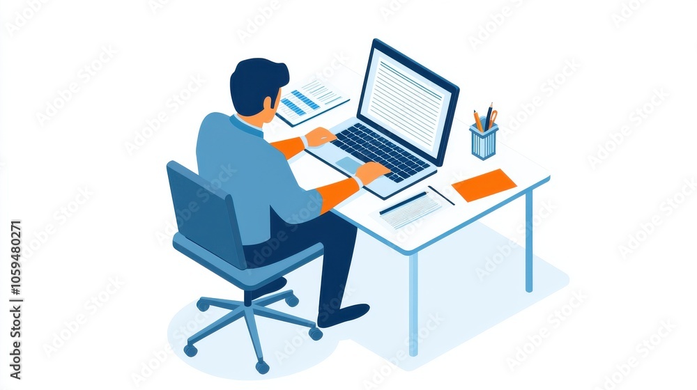 Simple Isometric Infographic of a Person Working Simple Isometric Infographic of a Person Working