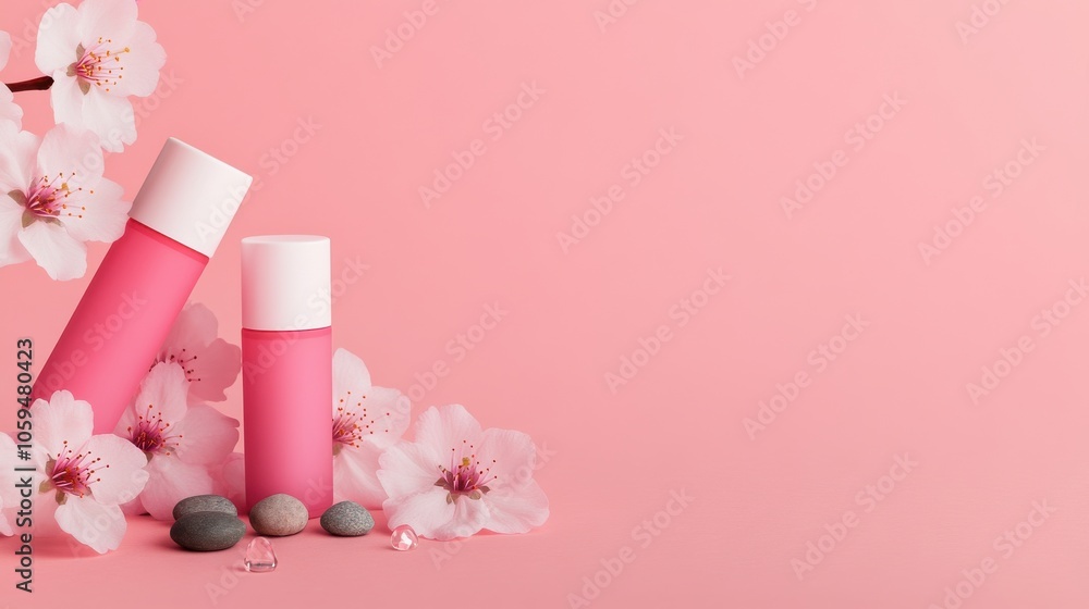 Natural Lip Balm Products on Soft Pink Background Natural Lip Balm Products on Soft Pink Background