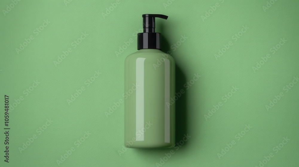 Natural Herbal Shampoo Bottle on Green Background Natural Herbal Shampoo Bottle on Green Background