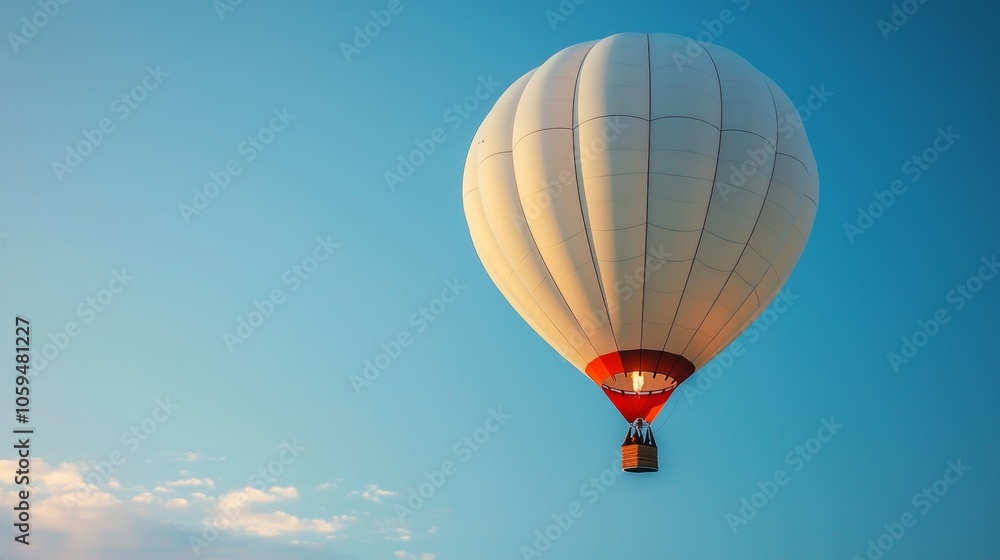 Naklejka premium A hot air balloon floating in a clear sky promoting the freedom and exhilaration of soaring above the world