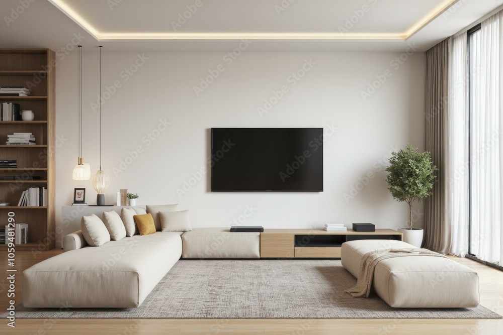 Minimalist Living Room Design Featuring Cozy Seating and Modern Electronics Minimalist Living Room Design Featuring Cozy Seating and Modern Electronics