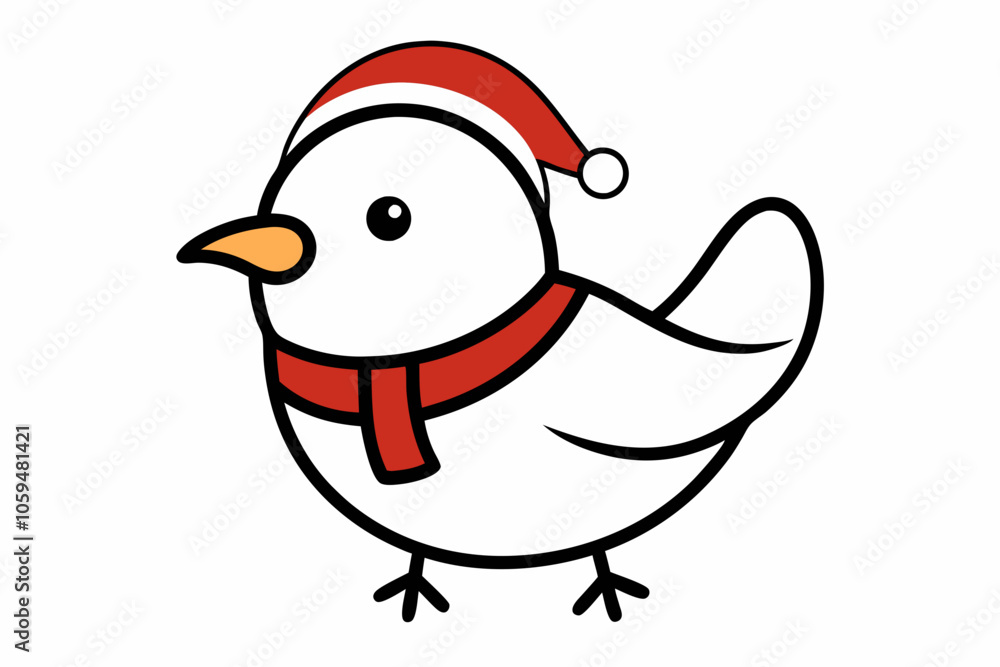 Vector Outline of A cute Dove wearing a Santa clause hat and scarf on white background. Vector Outline of A cute Dove wearing a Santa clause hat and scarf on white background.