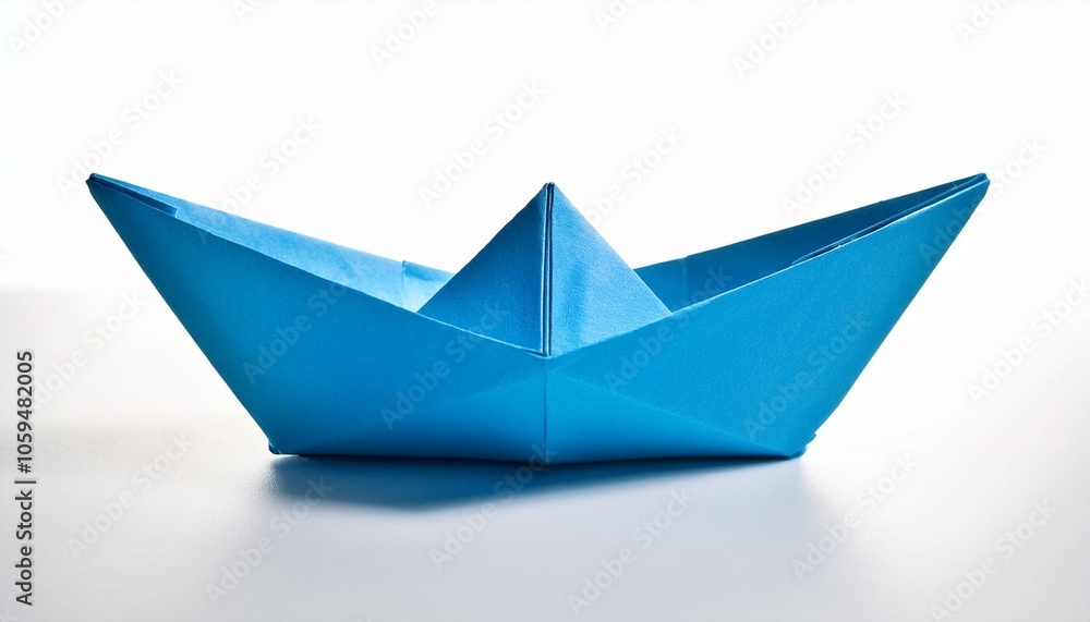 Blue paper boat on a white surface Blue paper boat on a white surface