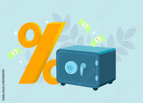 Safety and security, cash protection. Safe deposit. Vector illustration.
