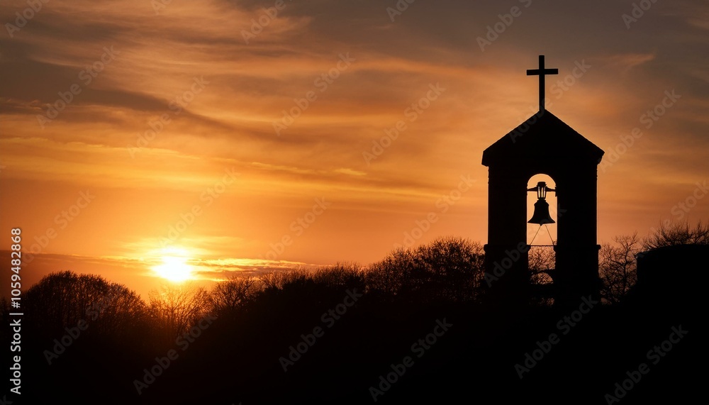 Church bell tower at sunset Church bell tower at sunset