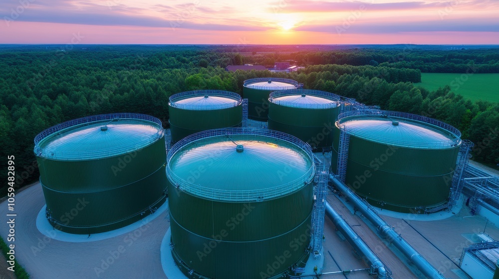 Aerial View of Large Eco-Friendly Biofuel Storage Tanks Aerial View of Large Eco-Friendly Biofuel Storage Tanks