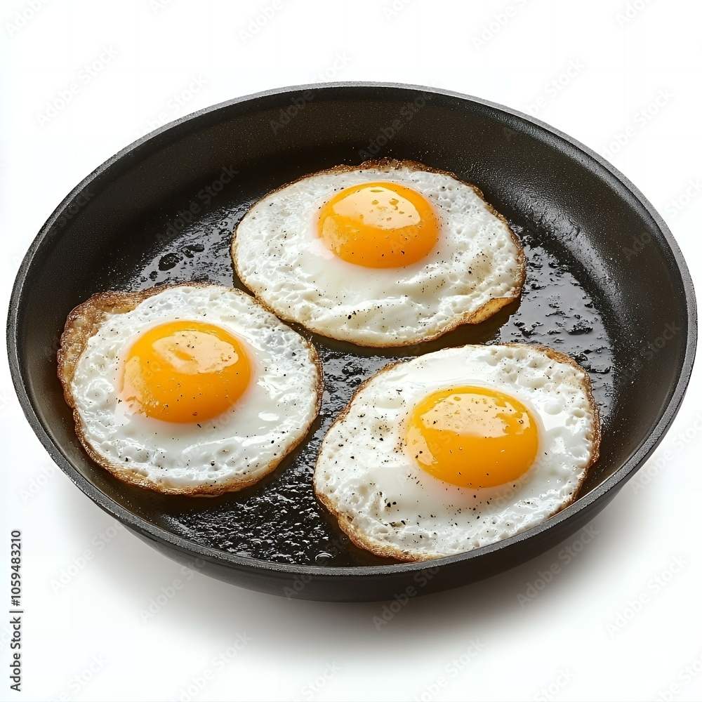 Three fried eggs in a pan Three fried eggs in a pan