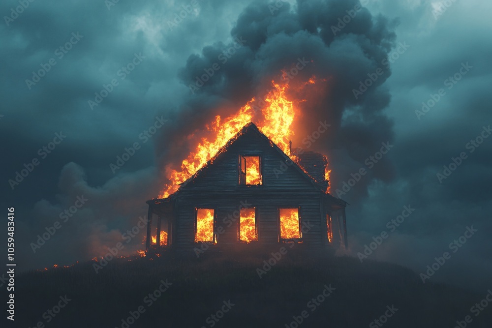 Burning House in the Night: A Dramatic Scene of Fire and Destruction Burning House in the Night: A Dramatic Scene of Fire and Destruction