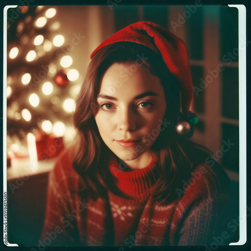 polaroid photo of woman, christmas time