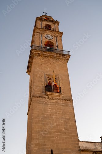 Walking in old part of Jerez de la Frontera, Sherry wine making town, Andalusia, Spain in summer, architectural details, Andalusian style, churches and towers photo