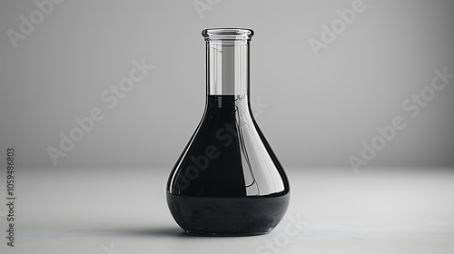 Three empty glass flasks, two out of focus in the background, stand on a white surface. The flasks are clear and have a round bottom