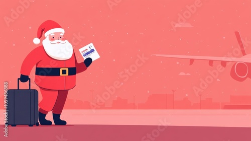 Santa Walking Through Airport with Luggage