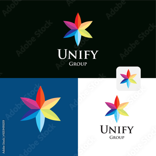 Unify group color full star flower logo design business name ideas vector editable 