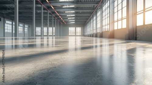 Wallpaper Mural A pristine concrete floor in a large empty industrial hall reflecting bright natural light the image emphasizes orderliness and the professionalism of the facility Torontodigital.ca