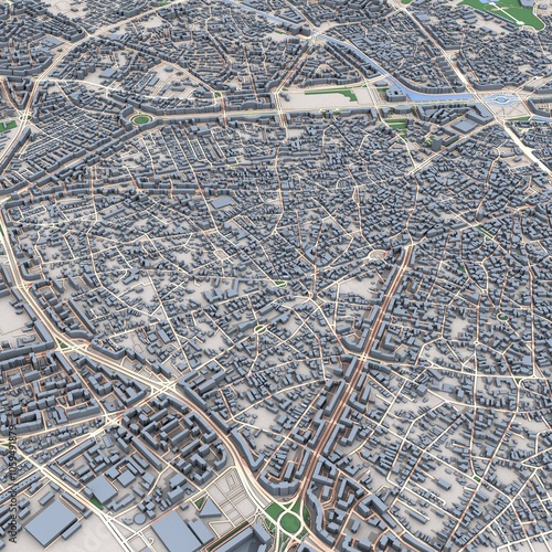 Bucharest City Romania Map, 3D Rendering