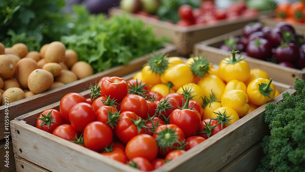 Wooden box displays vibrant selection of fresh produce and healthy staples for community gatherings. Wooden box displays vibrant selection of fresh produce and healthy staples for community gatherings.