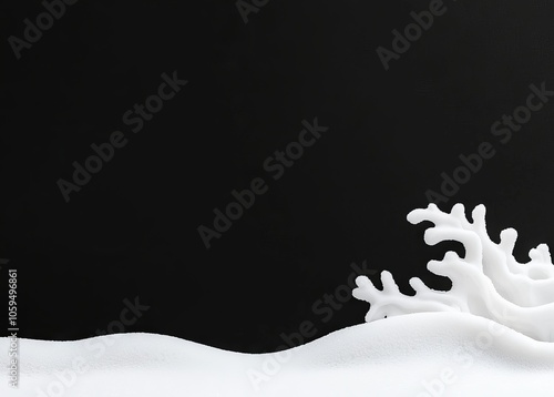 An ice crystal frostwork on a dark background. Macro close-up.
